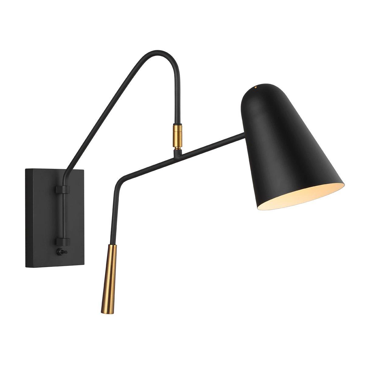 Wall Light Adjustable Head Midnight Black Burnished Brass Accents LED E27 60W