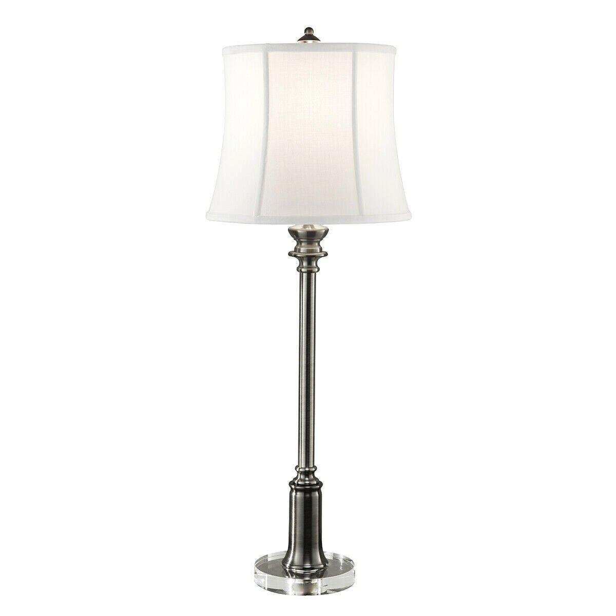 Table Lamp Taller Slim True White Cotton Linen Shade Antique Nickel LED E27 60W