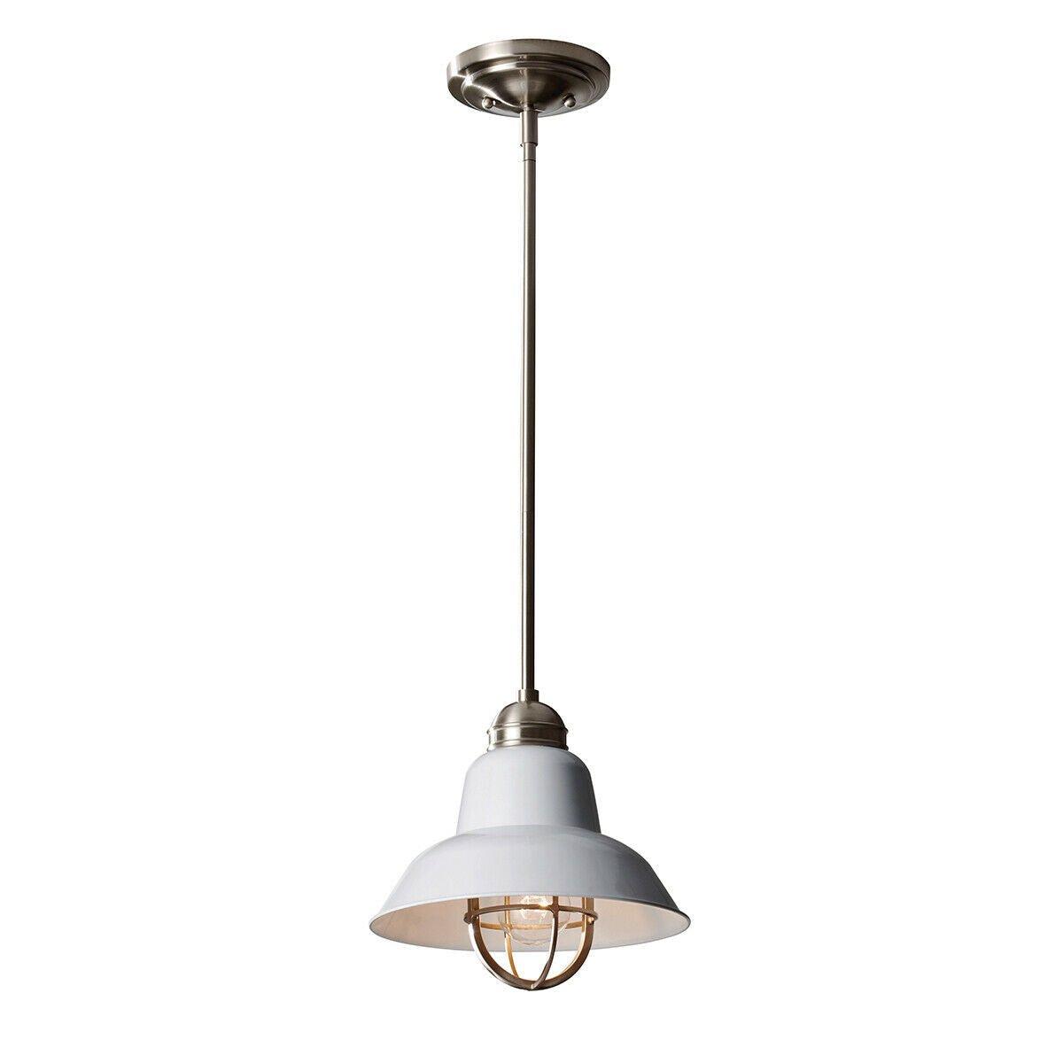 1 Bulb Ceiling Pendant Light Fitting Brushed Steel Glossy White LED E27 60W
