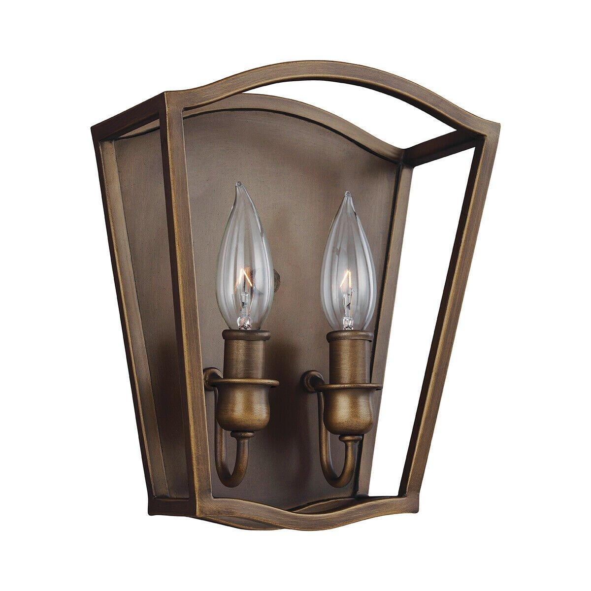 Twin Wall Light Sconce Painted Aged Brass Finish LED E14 60W Bulb