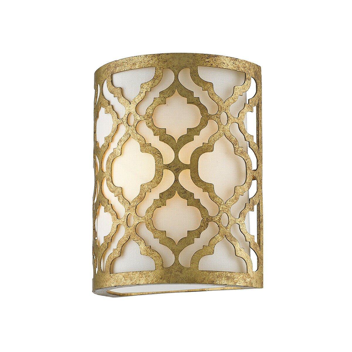 Wall Light Metal Outer Shade Cream Linen Shade Distressed Gold LED E27 60W