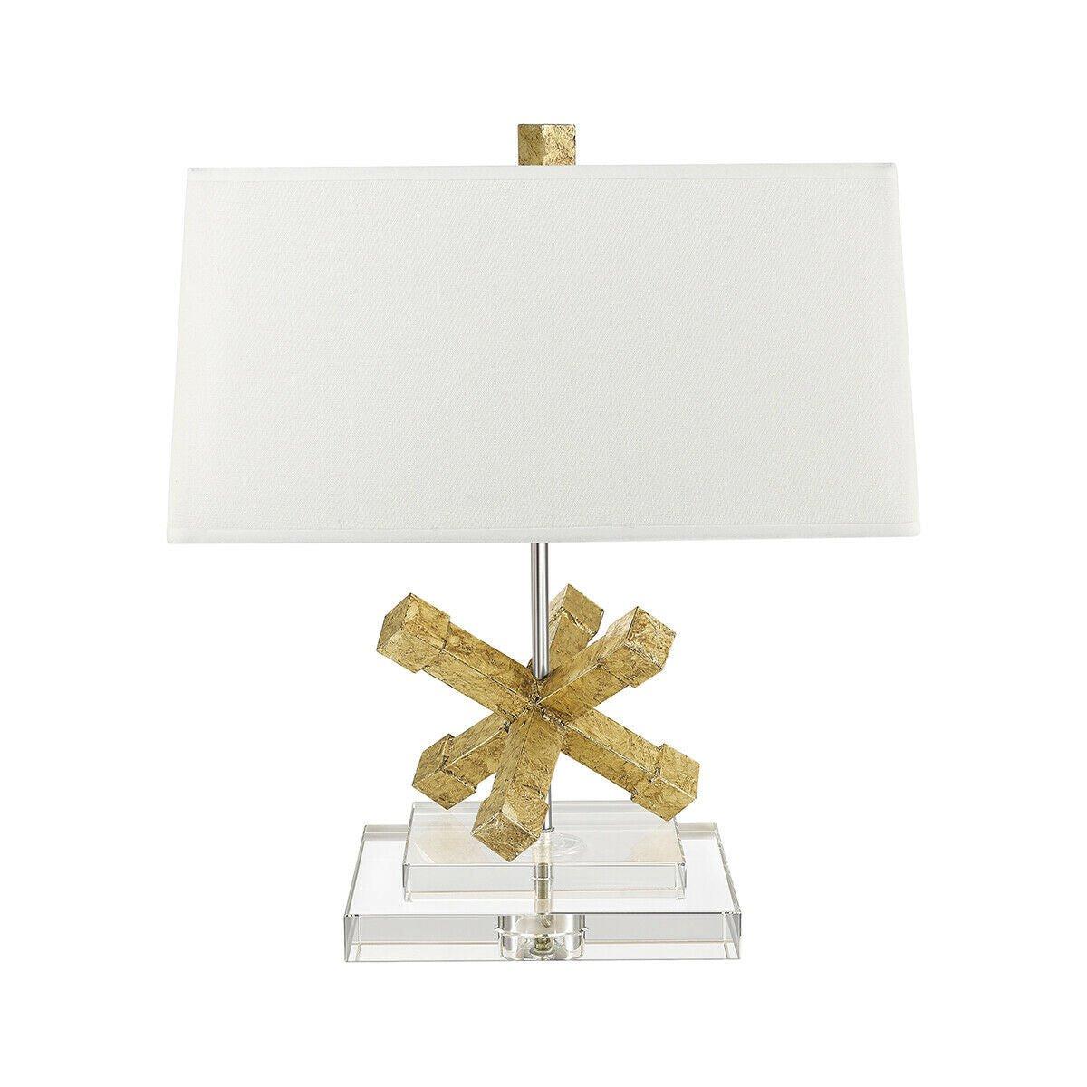 Square Table Lamp Crystal Base Cream Tapered Shade Distressed Gold LED E27 100W