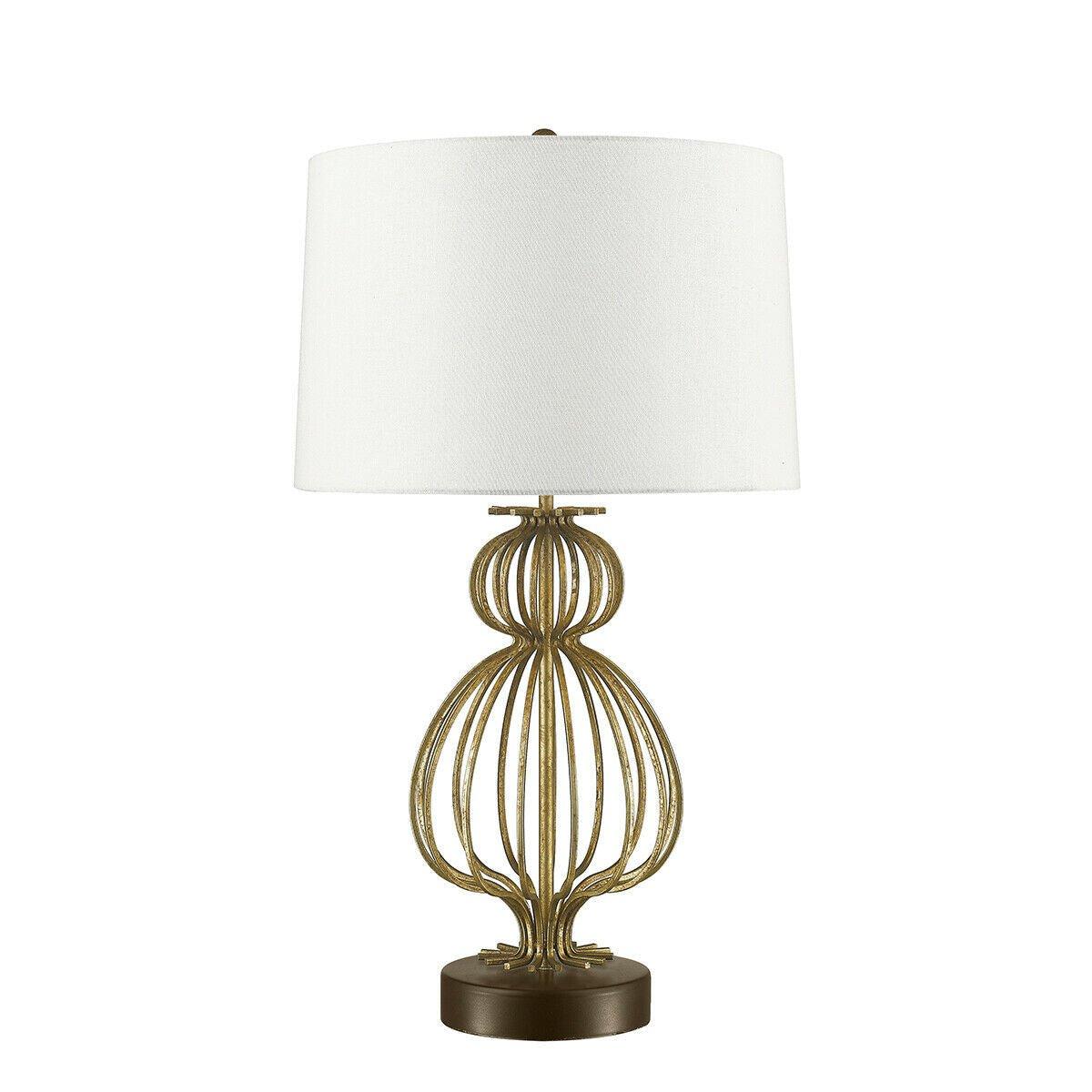 Table Lamp Mocha Brown Steel Base Cream Linen Shade Distressed Gold LED E27 100W