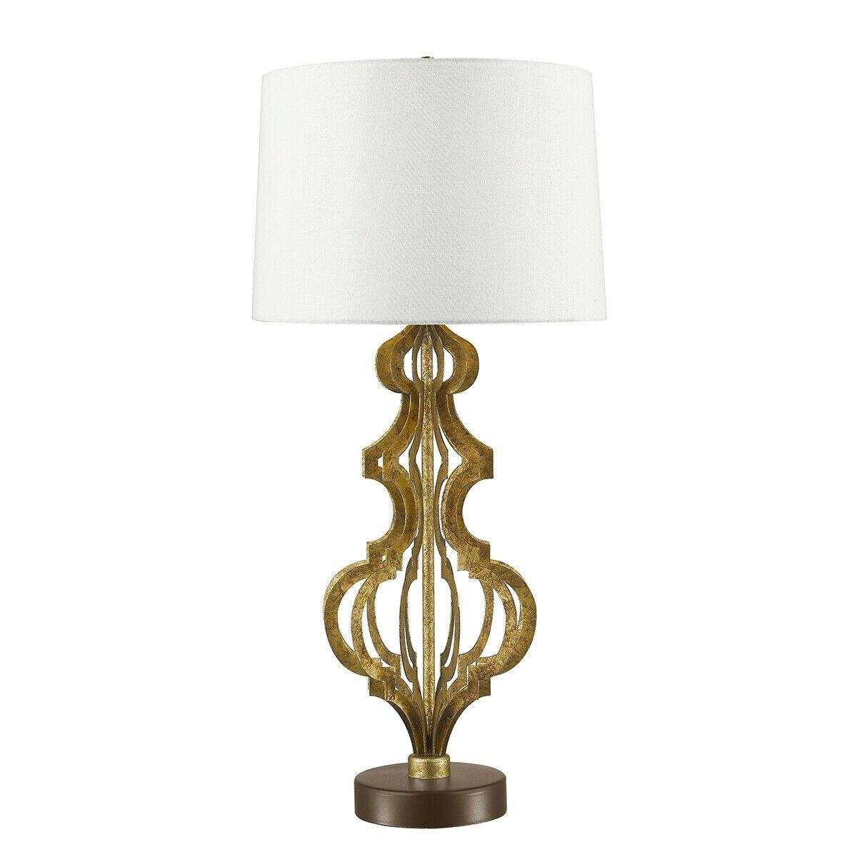 Table Lamp Open Design Scroll Effect Cream Shade Distressed Gold LED E27 100W