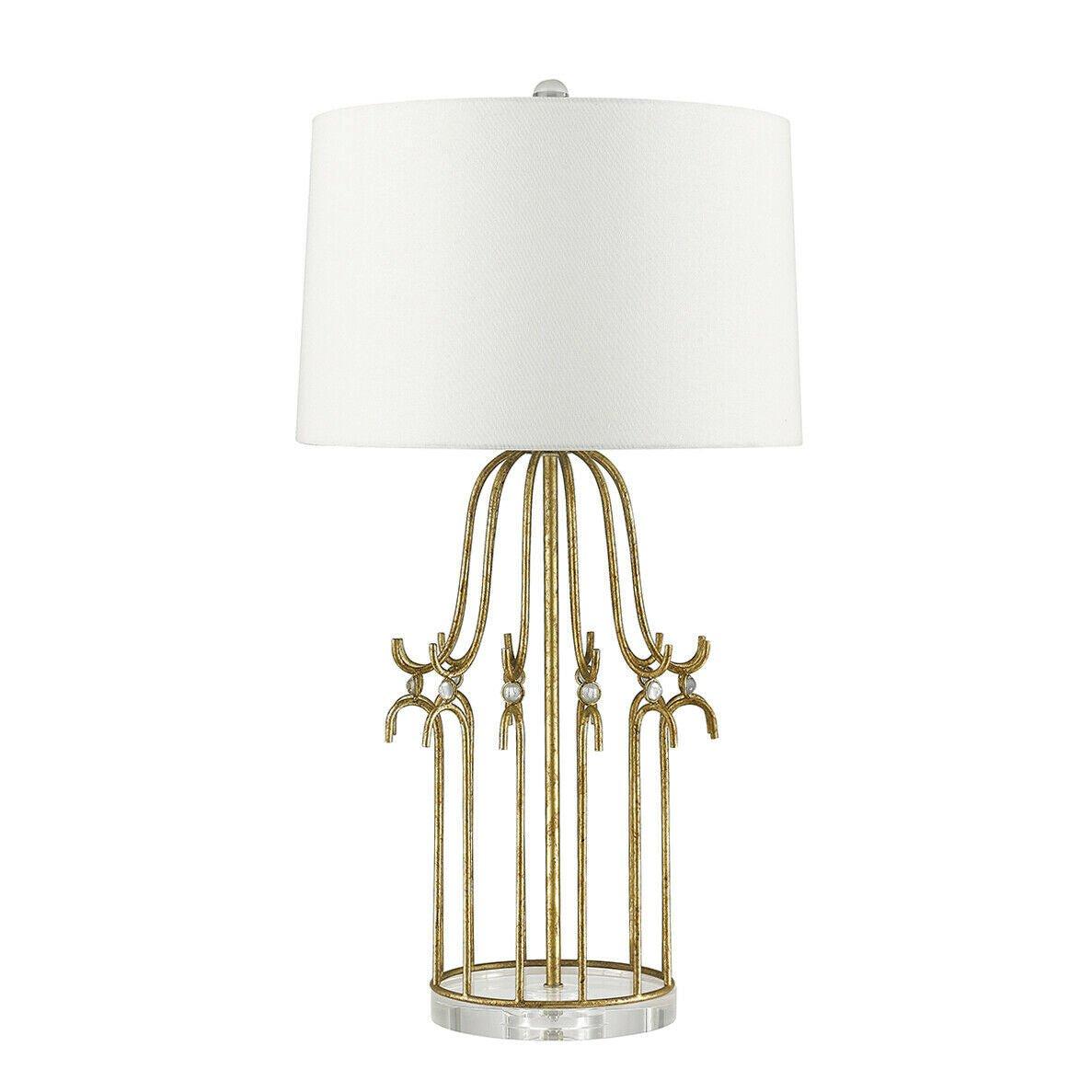 Table Lamp Steel Frame Crystal Accents Cream Shade Distressed Gold LED E27 100W