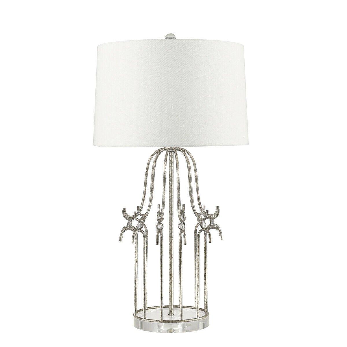Table Lamp Cream Shade Distressed Silver LED E27 100W Single Bulb