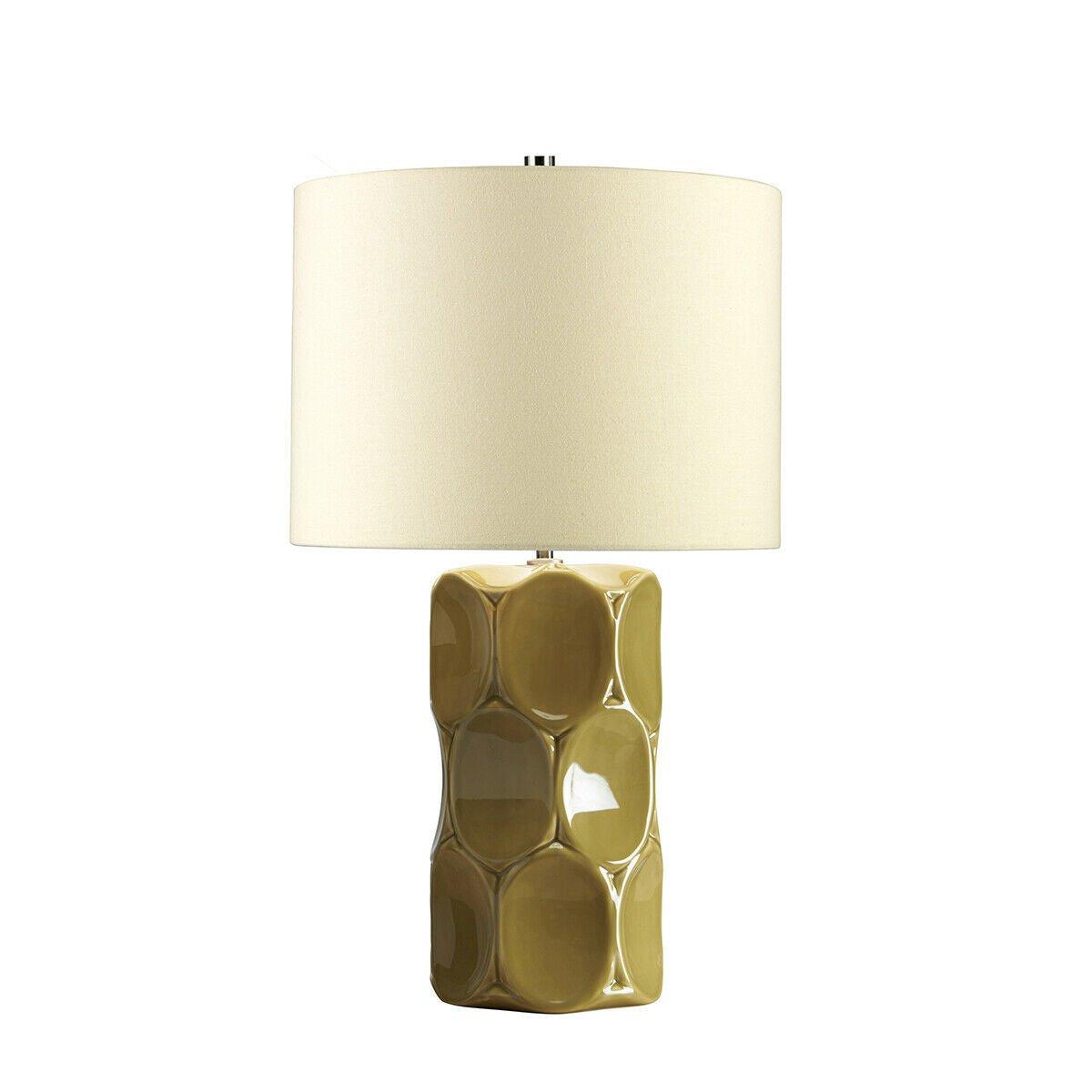 Table Lamp Switched using . Cream Linen Shade Olive Green LED E27 60W