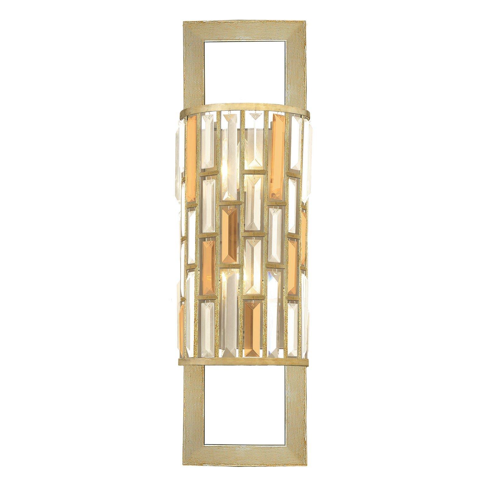 Twin Wall Light Prisms of Amber Pearl & Clear Crystal Silver Leaf LED E14 60W
