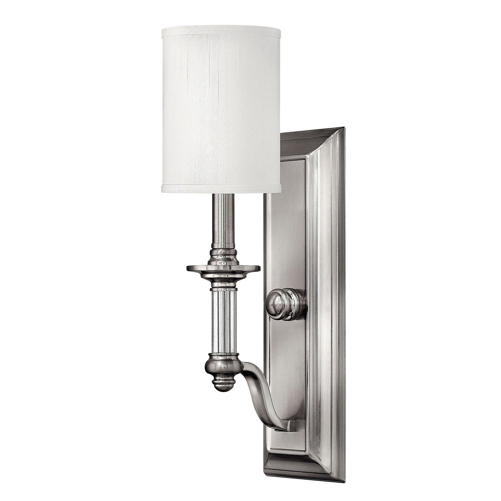 Wall Light Clear Glass Column White Fabric Shade Brushed Nickel LED E14 60W