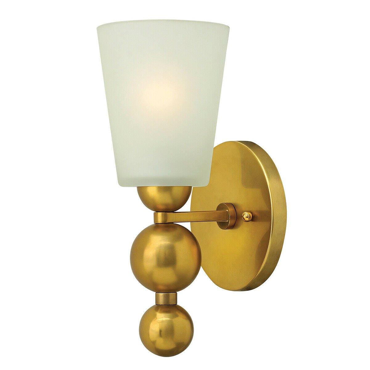 Wall Light Tapered Etched Glass Shade Brass Spheres Vintage Brass LED E27 60W