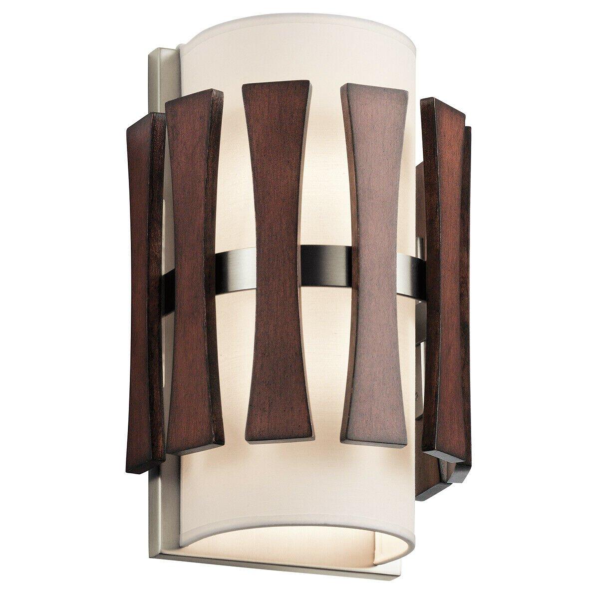 Twin Wall Light Stained Wood Panels White Fabric Shade Stained Wood LED E14 60W