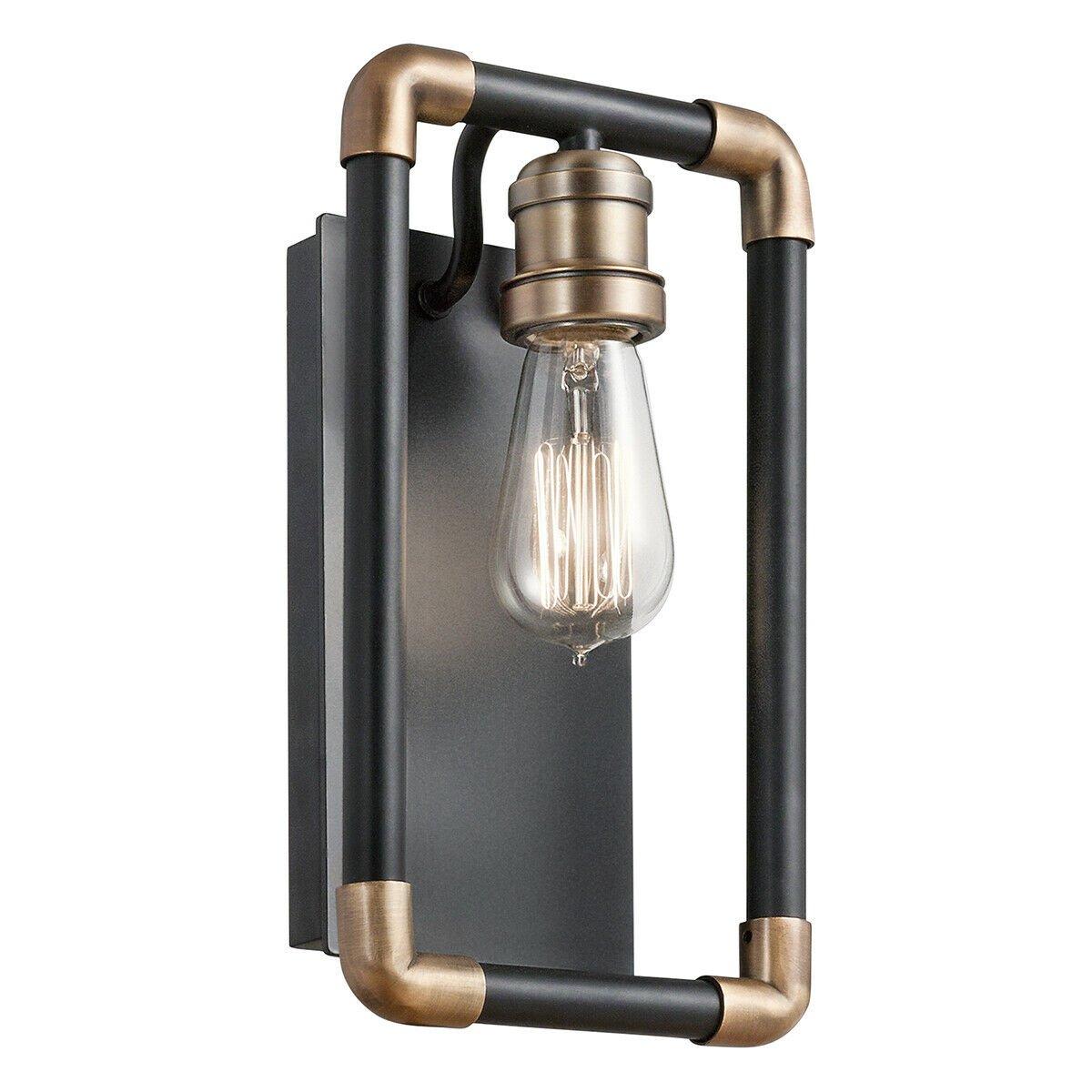 Wall Light Sconce Black and Natural Brass LED E27 60W Bulb