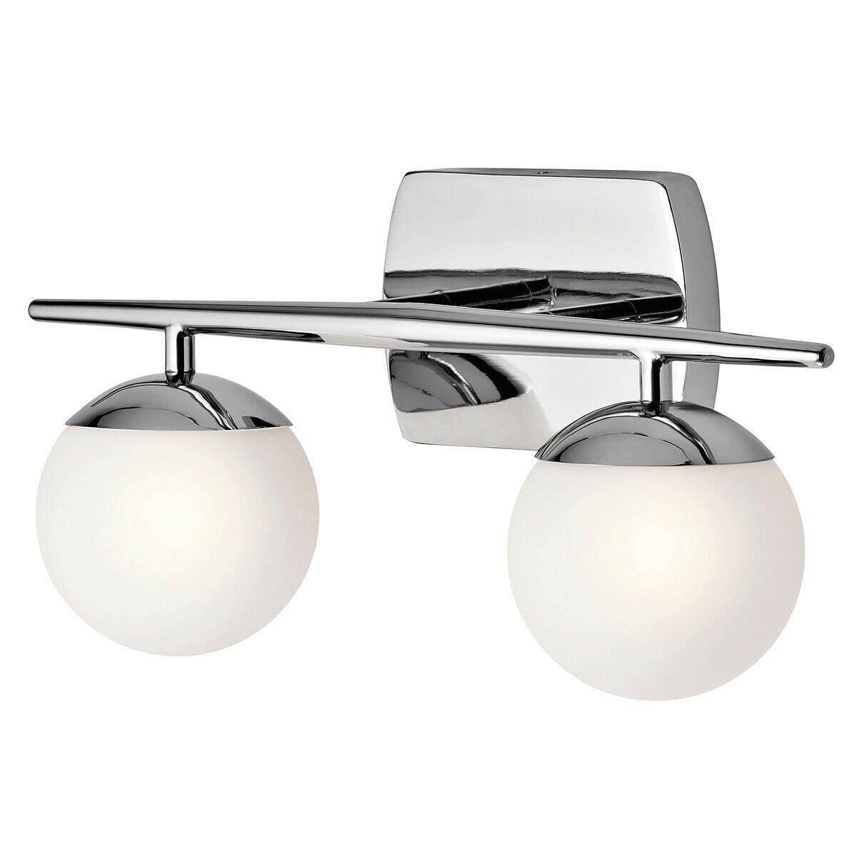 IP44 Twin Wall Light Satin Etched Cased Opal Globes Polished Chrome LED G9 3.5W