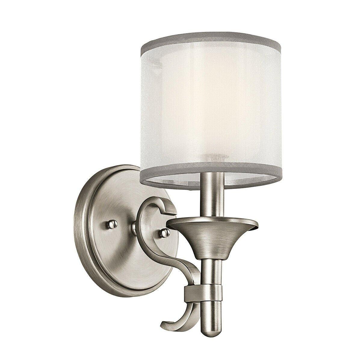 Wall Light Sconce WHITE ORGANAZA Shade Antique Pewter LED E14 60W Bulb