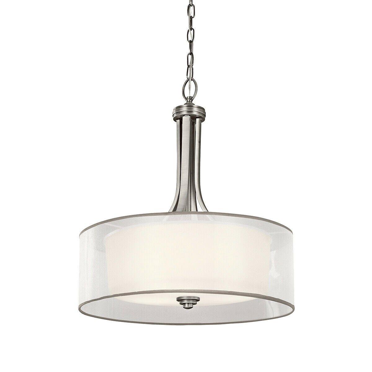 Ceiling Pendant Light Fitting White Organza Shade Antique Pewter LED E27 60W