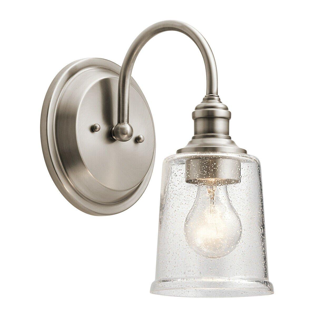 Wall Light Arched Arm Clear Seeded Glass Downlight Classic Pewter LED E27 60W