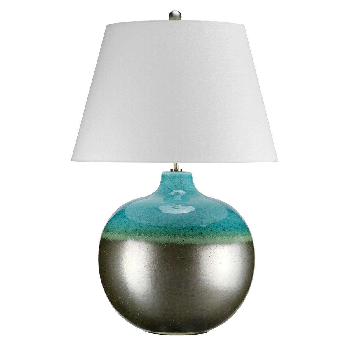 Table Lamp White Shade Turquoise & Graphite Finish Glaze LED E27 60W Bulb