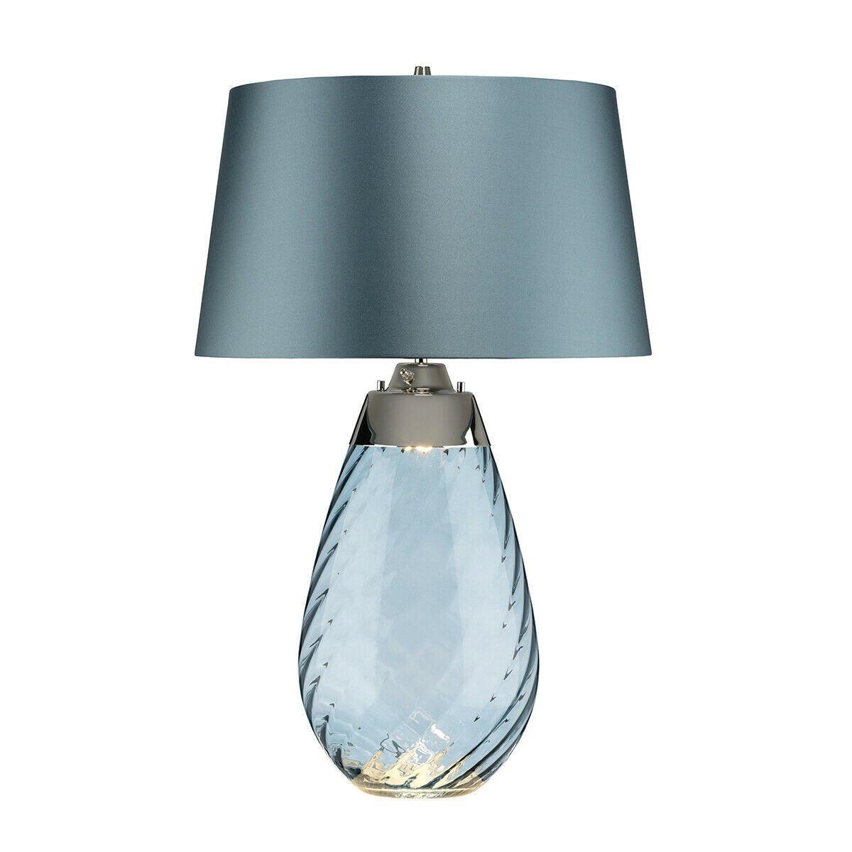 Table Lamp Duck Egg Blue Shade & Blue tinted Glass LED E27 60W d01880