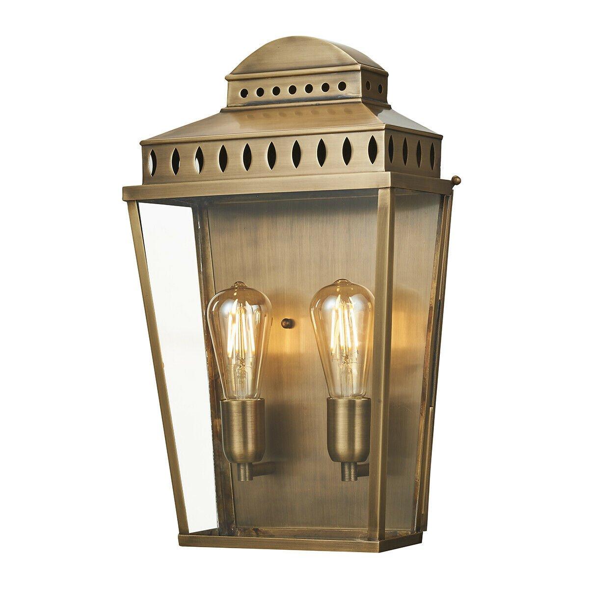Outdoor IP44 Twin Wall Light Aged Brass LED E27 100W d01942