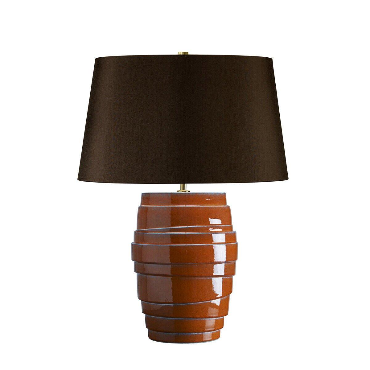 Table Lamp Ceramic Orange Reactive Glaze Brown Faux Silk Shade LED E27 60W