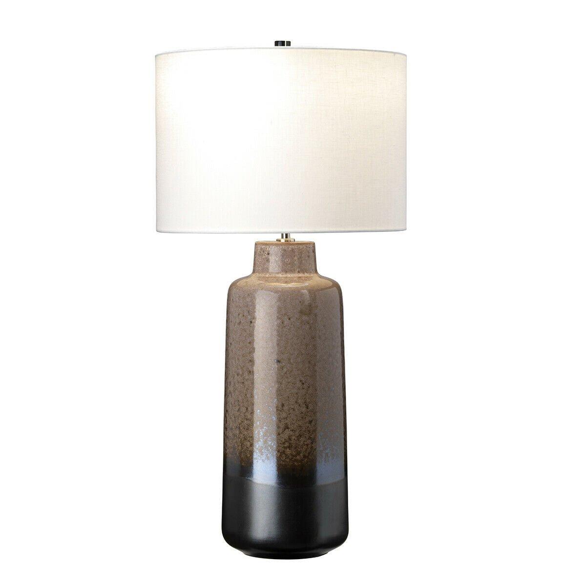 Table Lamp Light Brown Glaze Graphite Base White Faux Silk Shade LED E27 60W