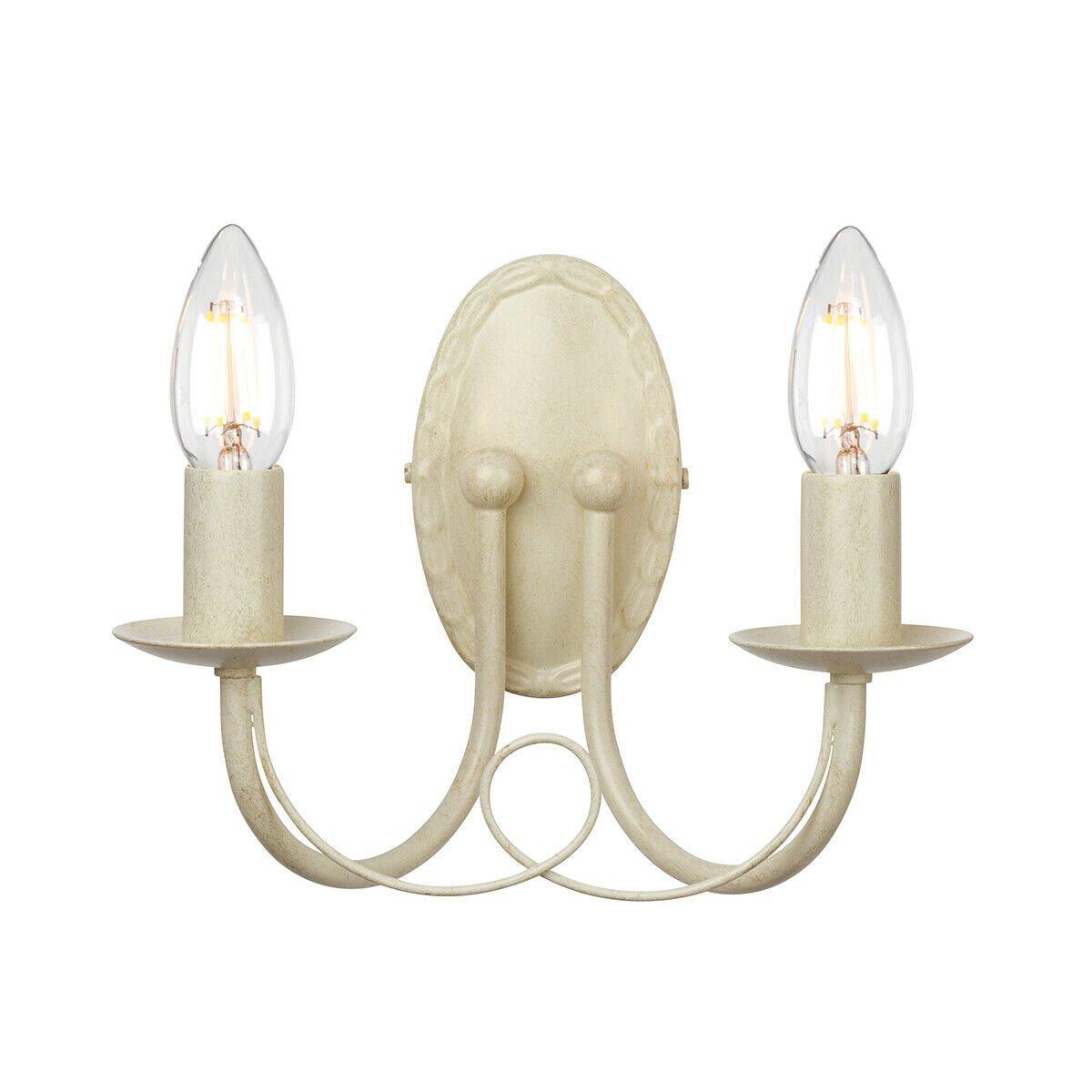 Twin Wall Light Sconce Looped Metal Drapes Double Ivory Gold LED E14 60W Bulb