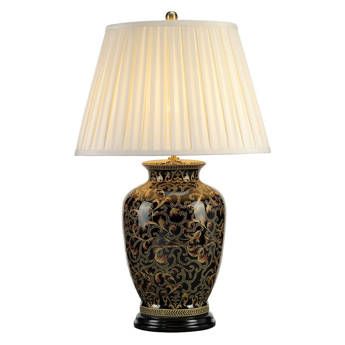 Table Lamp Large   Base Cream Double Pleat Shade Gold Black LED E27 60W