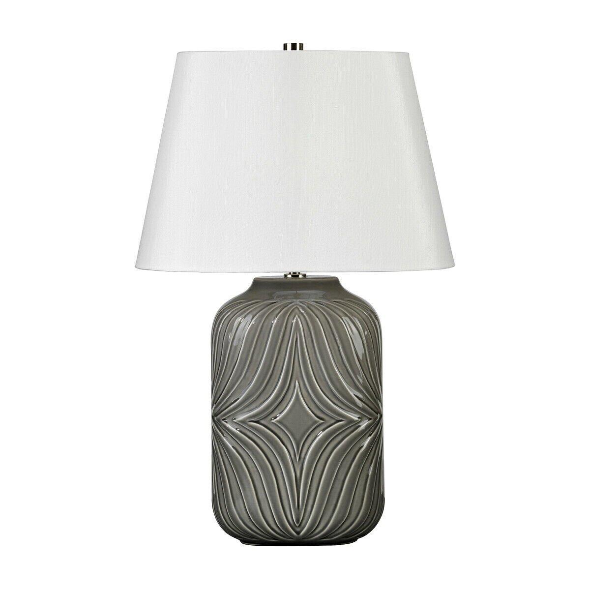 Table Lamp Diamond Sculpted Patters Off White Shade Grey Glaze LED E27 60W