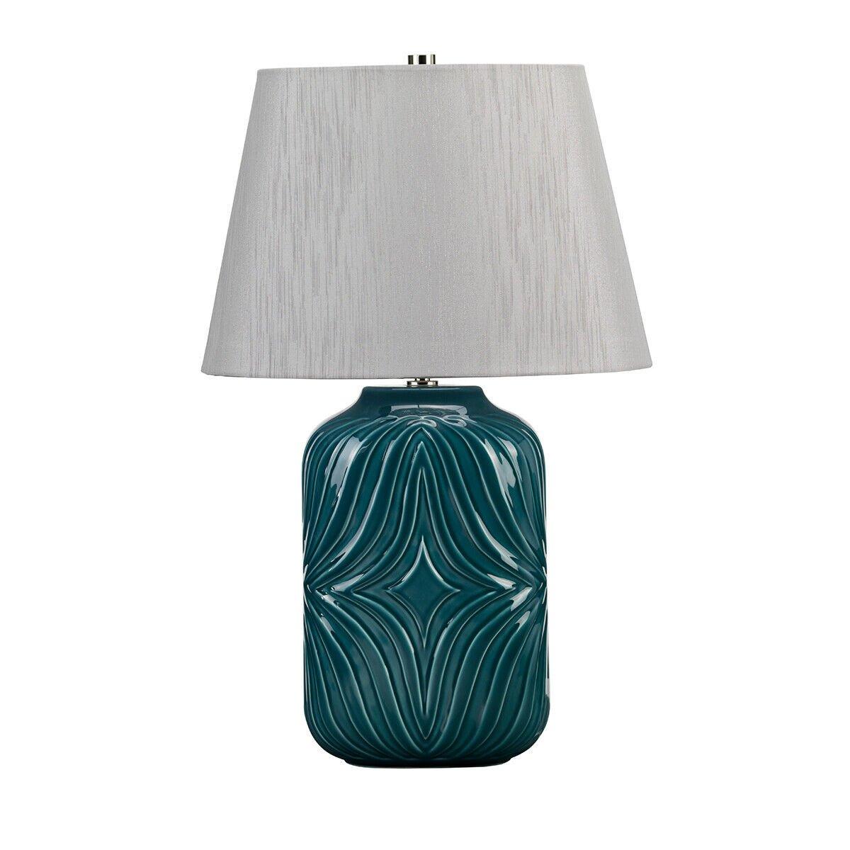 Table Lamp Diamond Sculpted Pattern Turquoise Glaze Grey Shade LED E27 60W