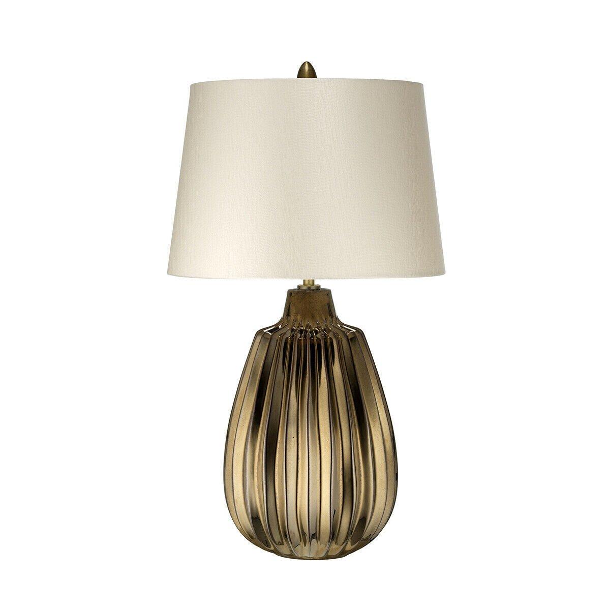 Table Lamp Pearl Textured Satin Shade & Bronze Ceramic LED E27 60W d01990