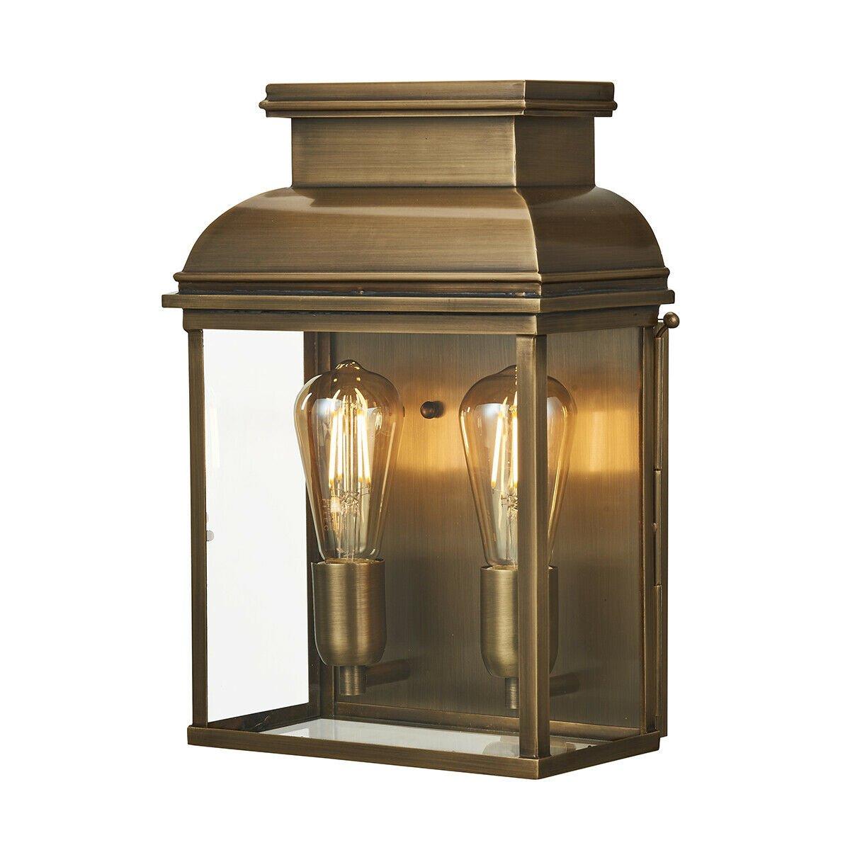 Outdoor IP44 Twin Wall Light Aged Brass LED E27 100W d02002