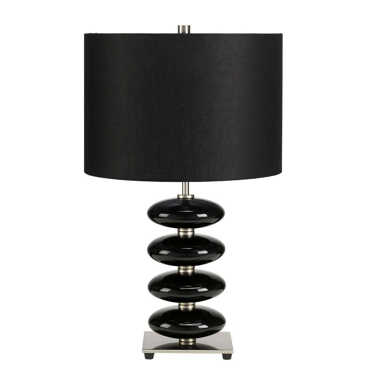 Table Lamp Glazed Ceramic Squashed Orbs Black Faux Linen Shade Black LED E27 60W