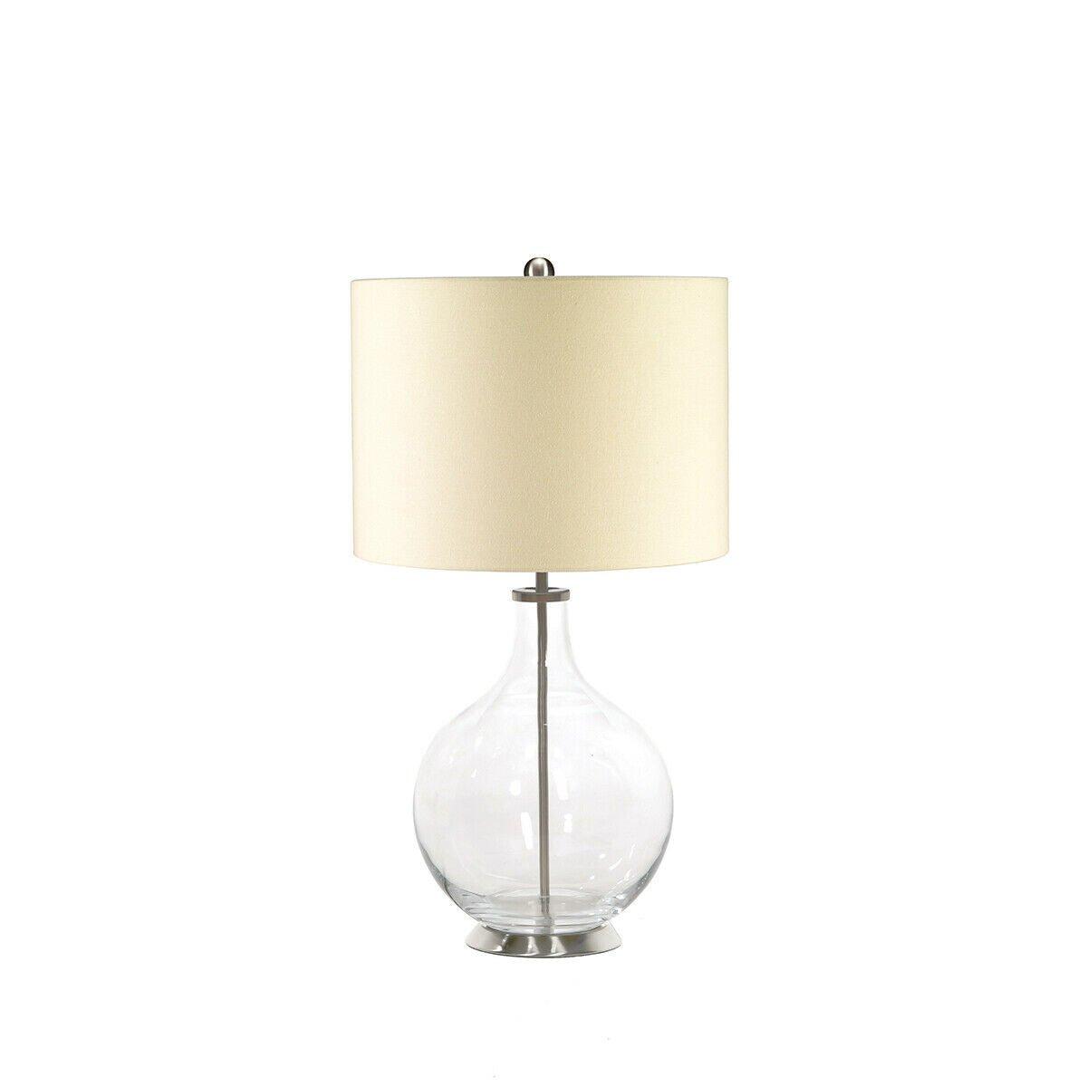 Table Lamp Clear Pear Shaped Glass Base Cream Linen Fabric Shade LED E27 60W