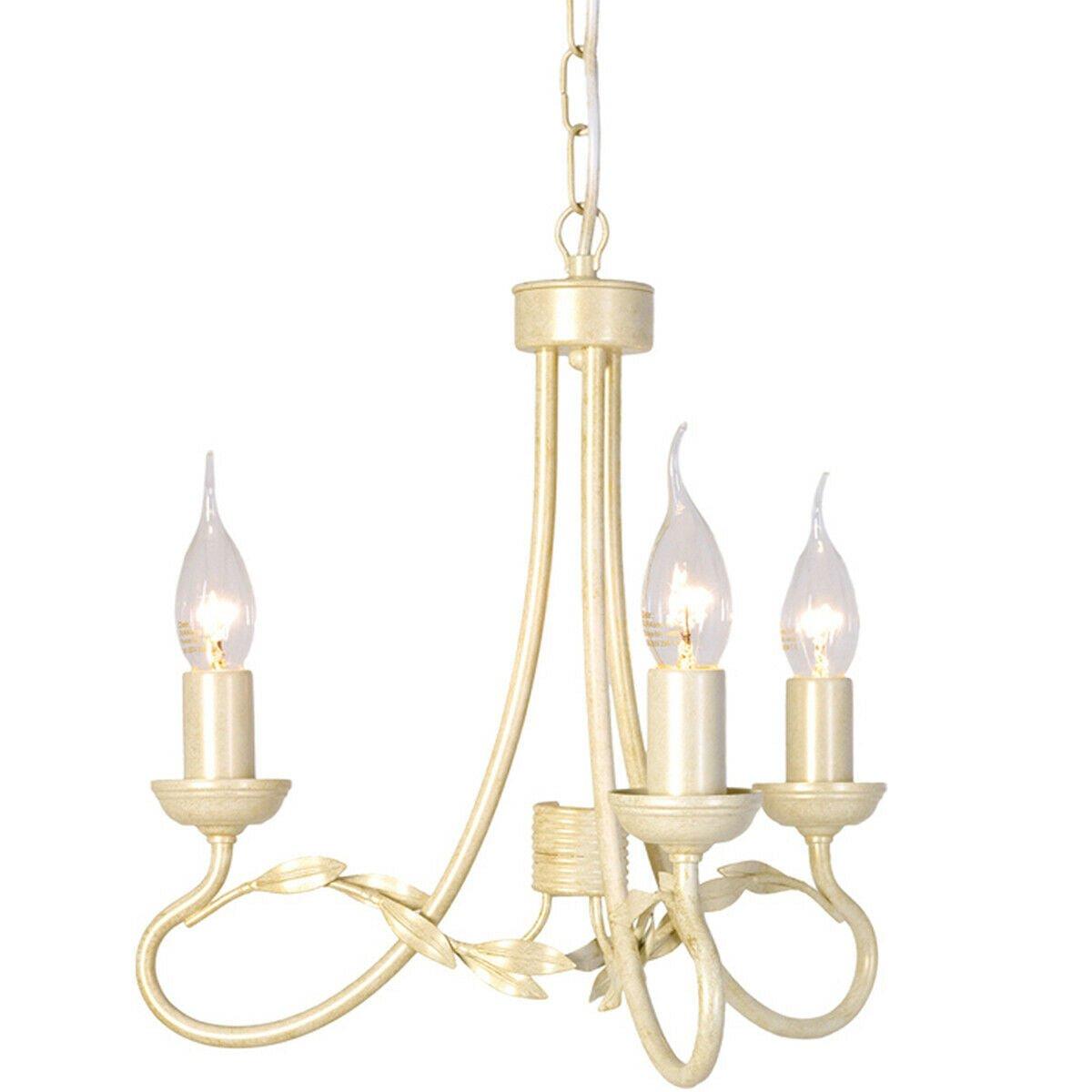 3 Bulb Chandelier Hanging Pendant LIght Ivory Gold LED E14 60W Bulb