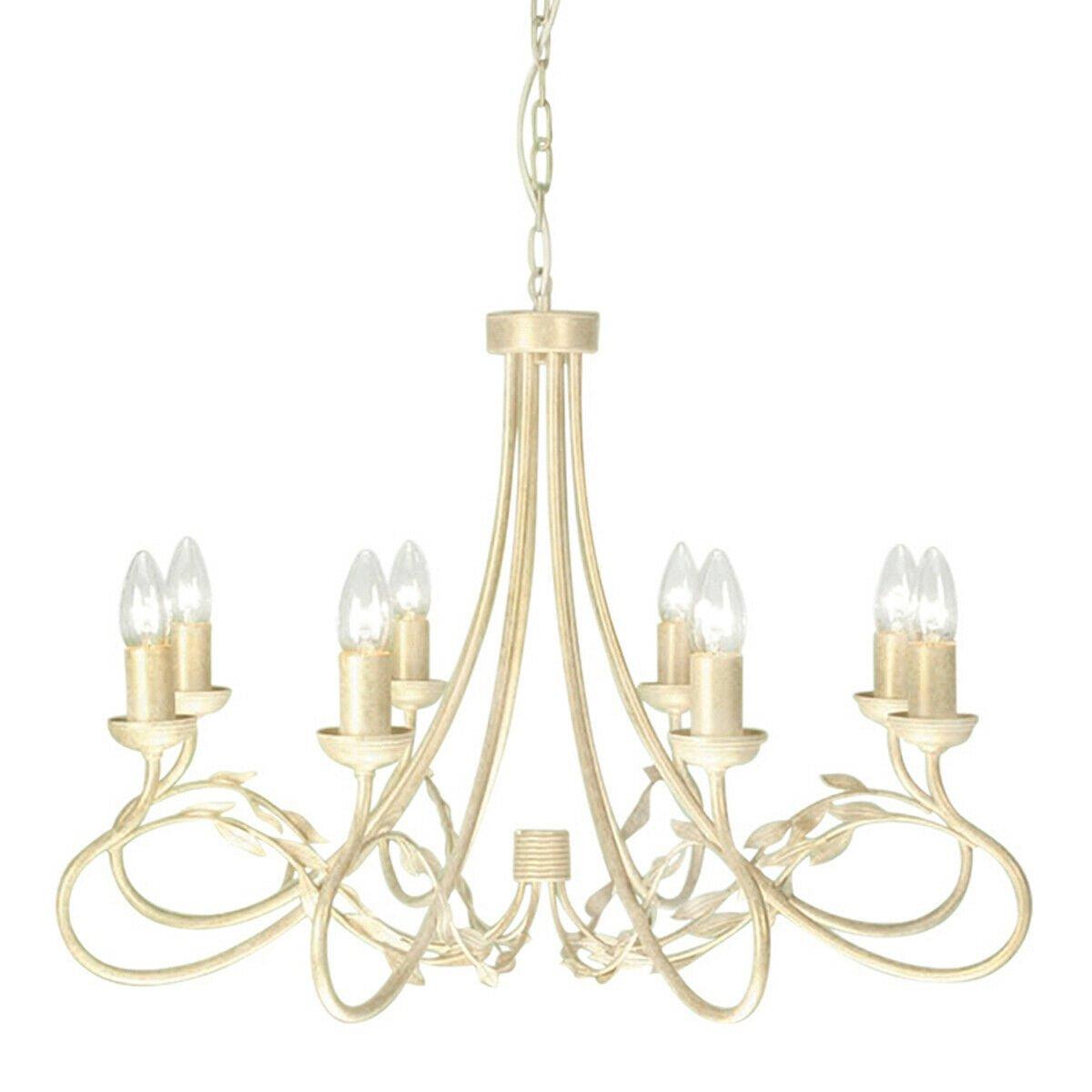 8 Bulb Chandelier Hanging Pendant LIght Ivory Gold LED E14 60W Bulb
