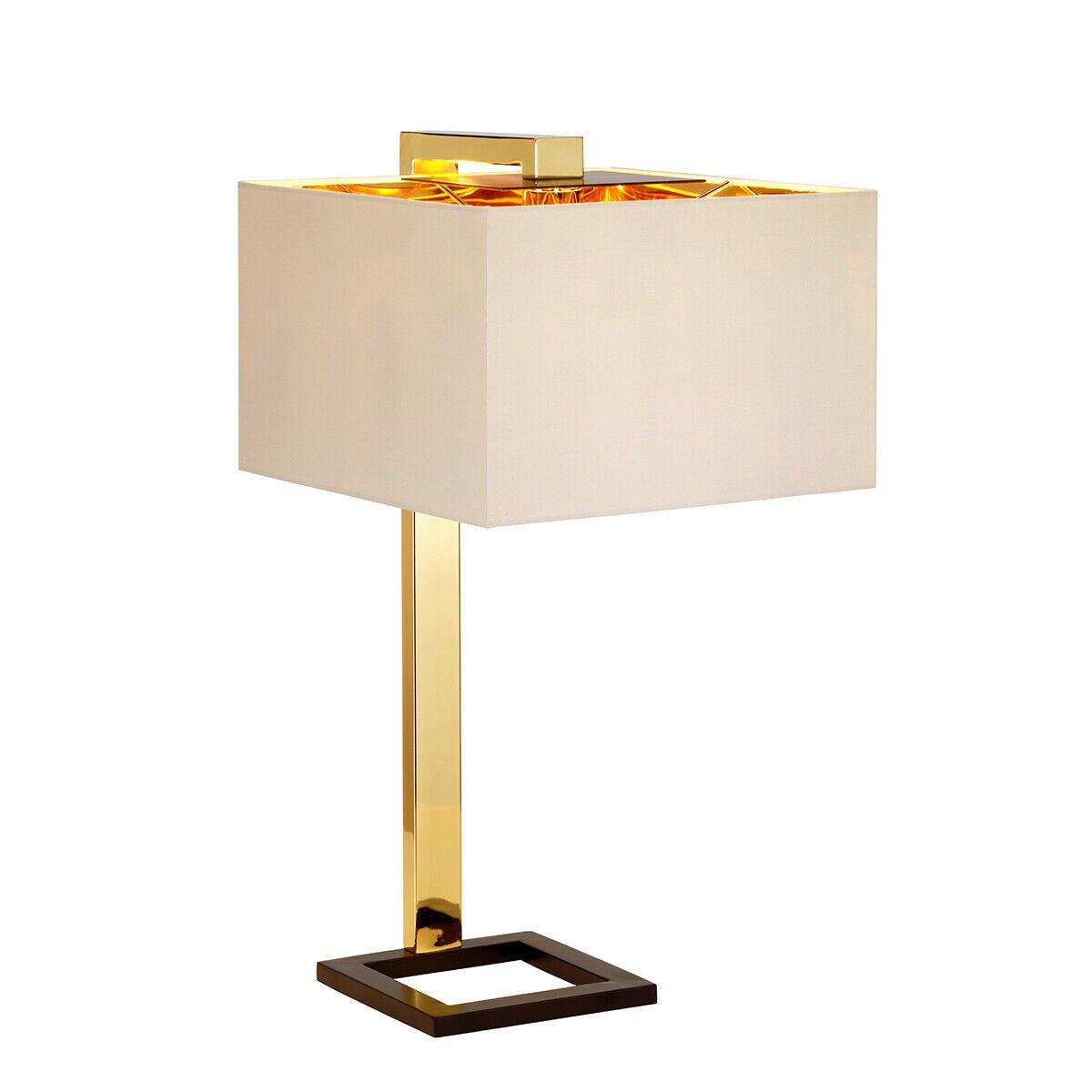 Table Lamp Beige Shade Dark Brown Polished Gold LED E27 60W Bulb