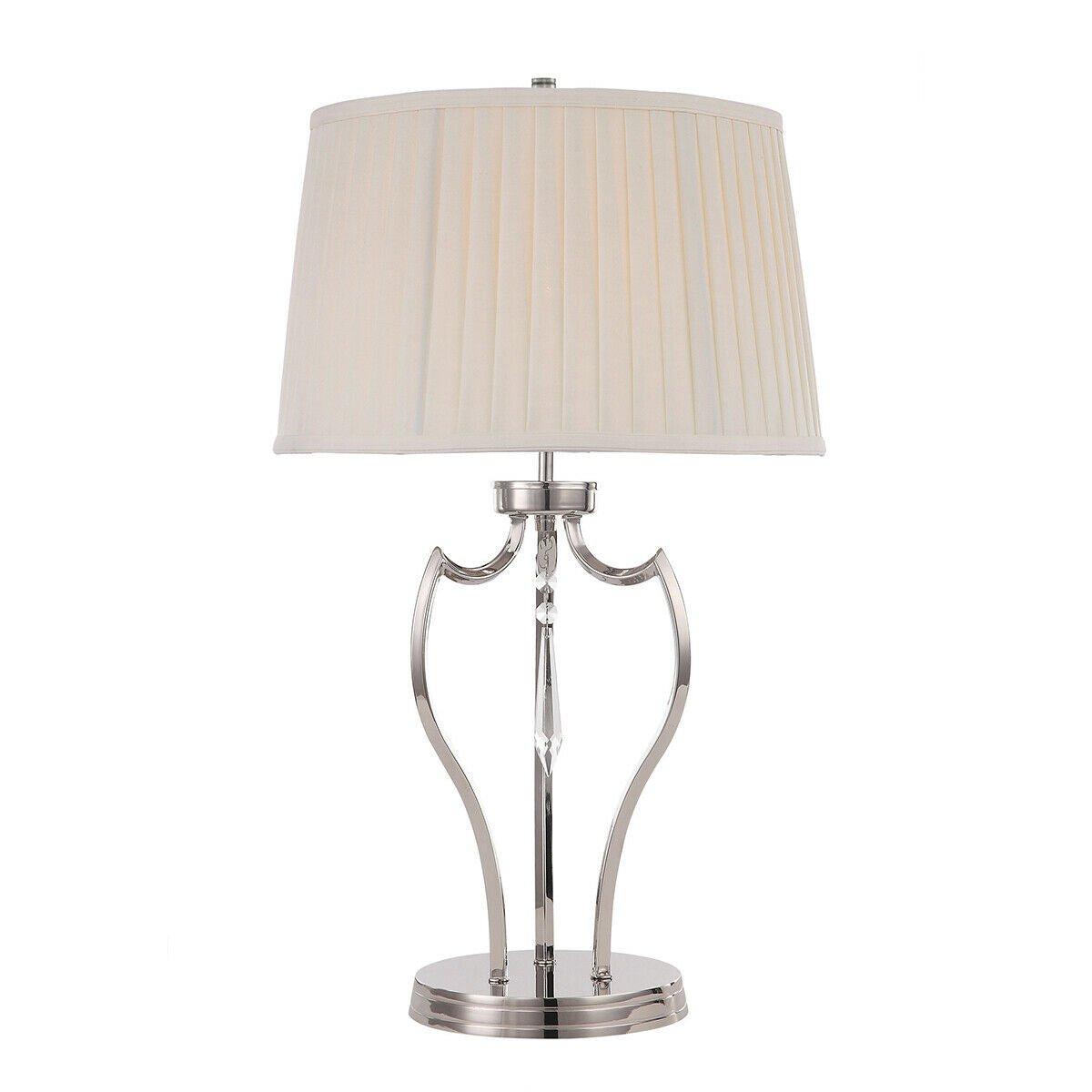 Table Lamp Ivory Shade Highly Polished Nickel Finish LED E27 60W Bulb