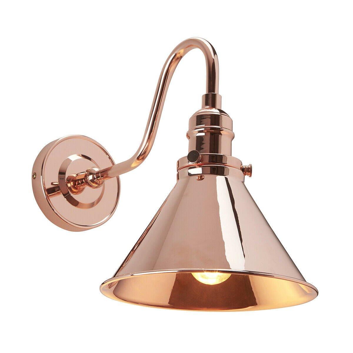Wall Light Pyramid Shaped Downlight Arched Arm Polished Copper LED E27 60W