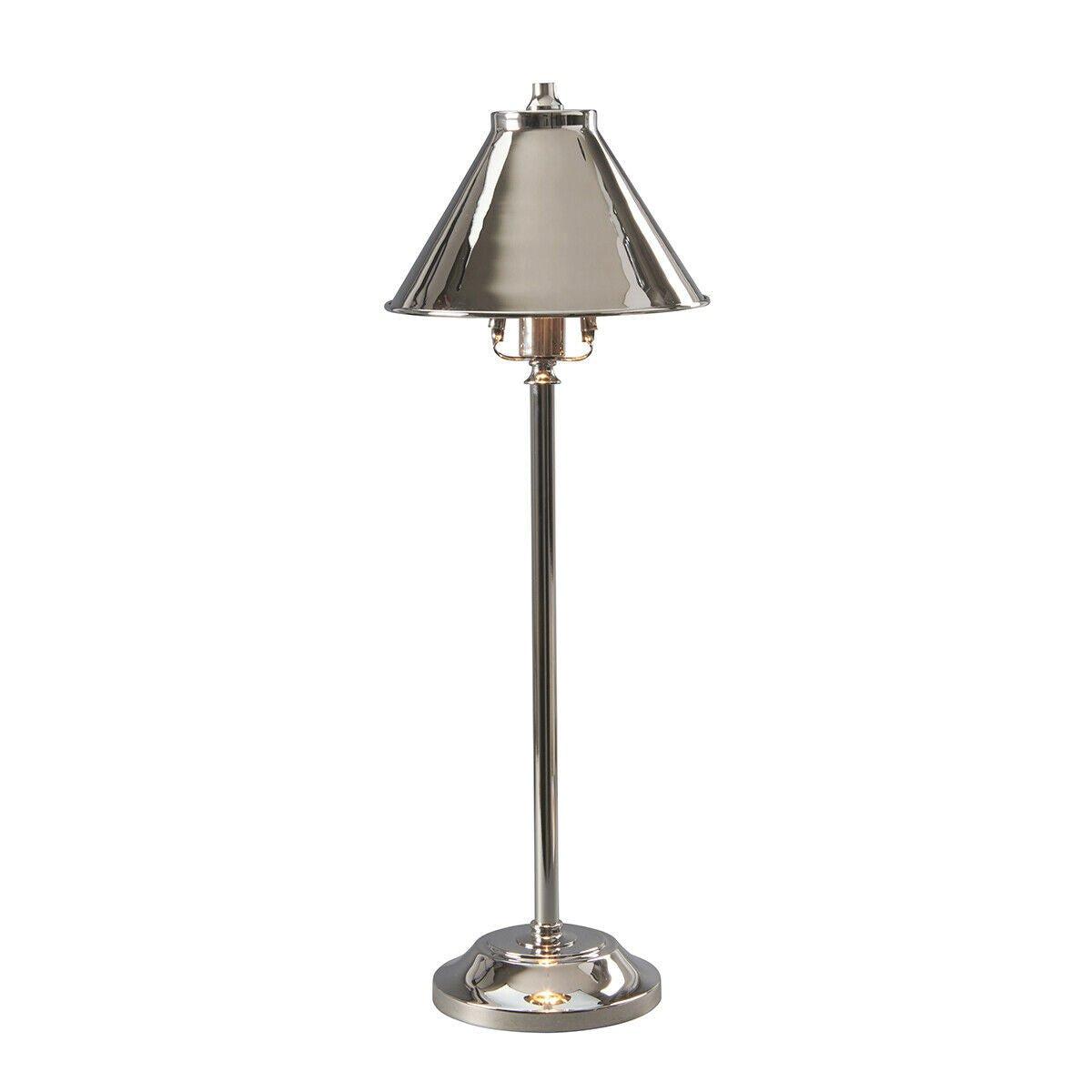 Table Lamp Tall Slim Stem Pyramid Shaped Shade Highly Polished Nickel LED 7W