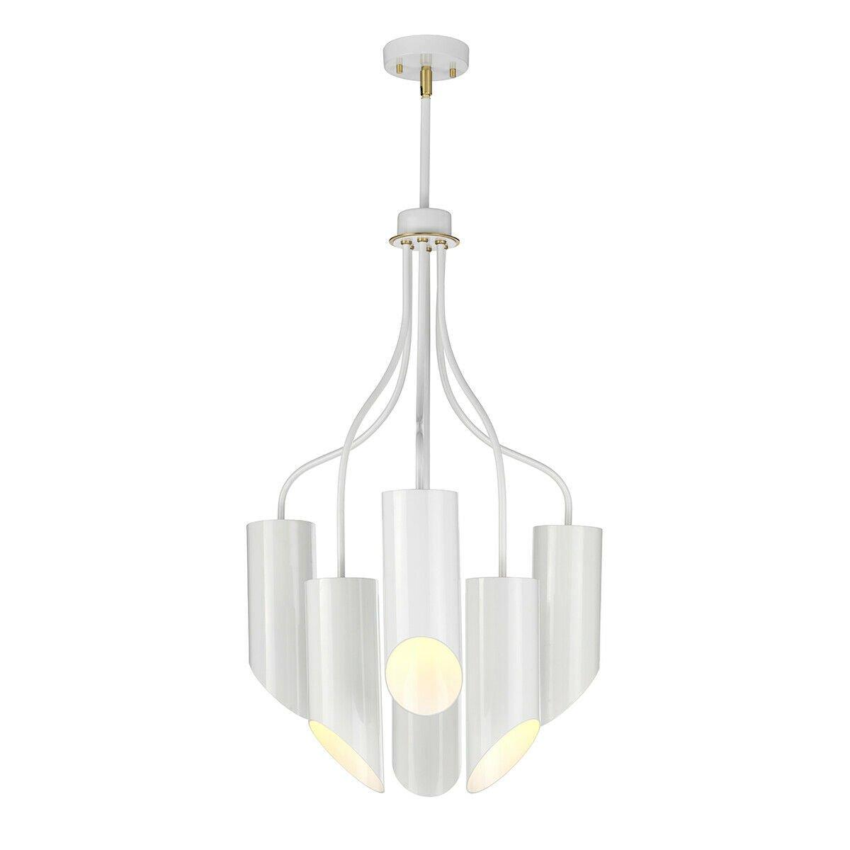 6 Bulb Chandelier Hanging Pendant Light White Aged Brass Finish LED E27 8W Bulb