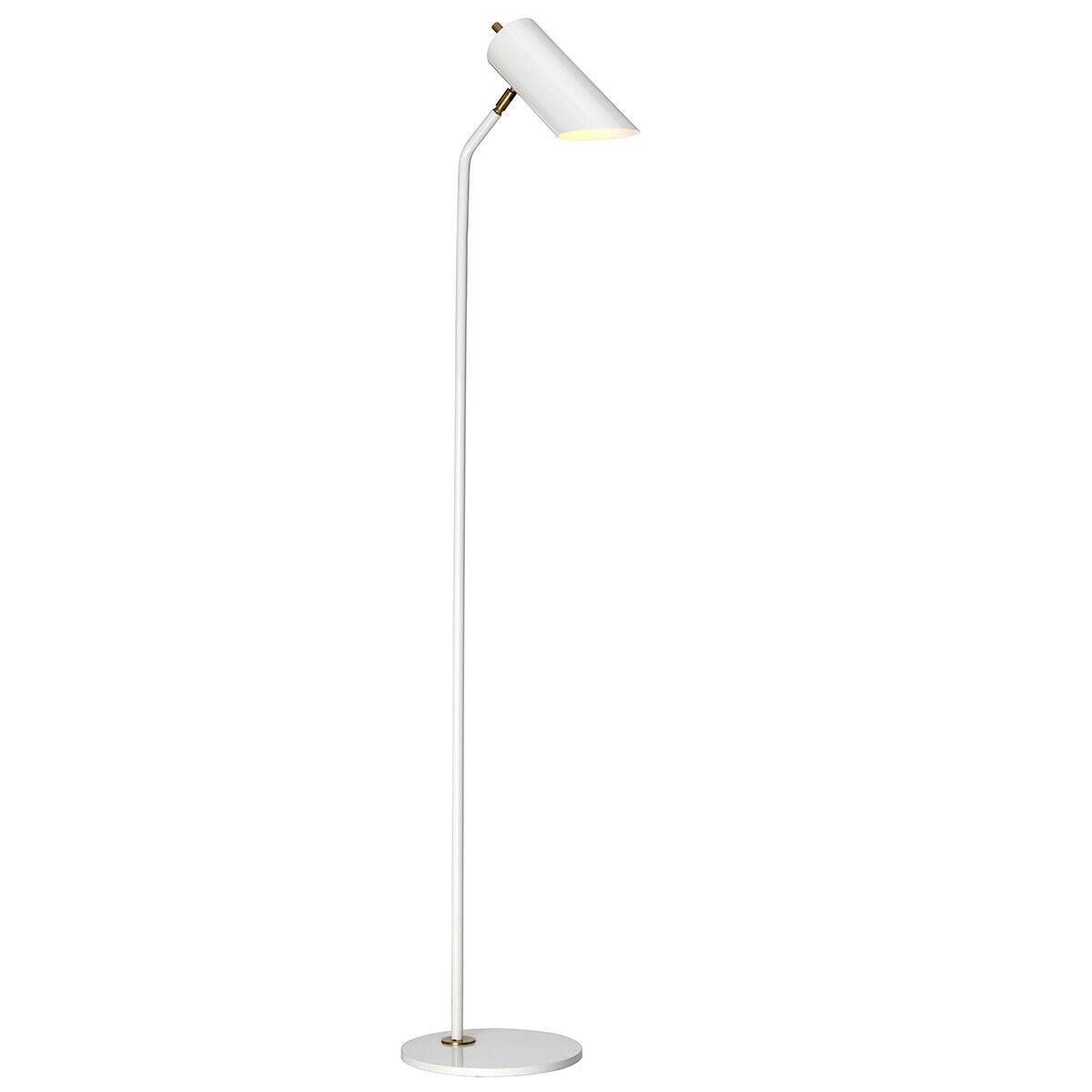 Floor Lamp Fixed Stem Tubular Spotlight Shade White Aged Brass LED E27 8W
