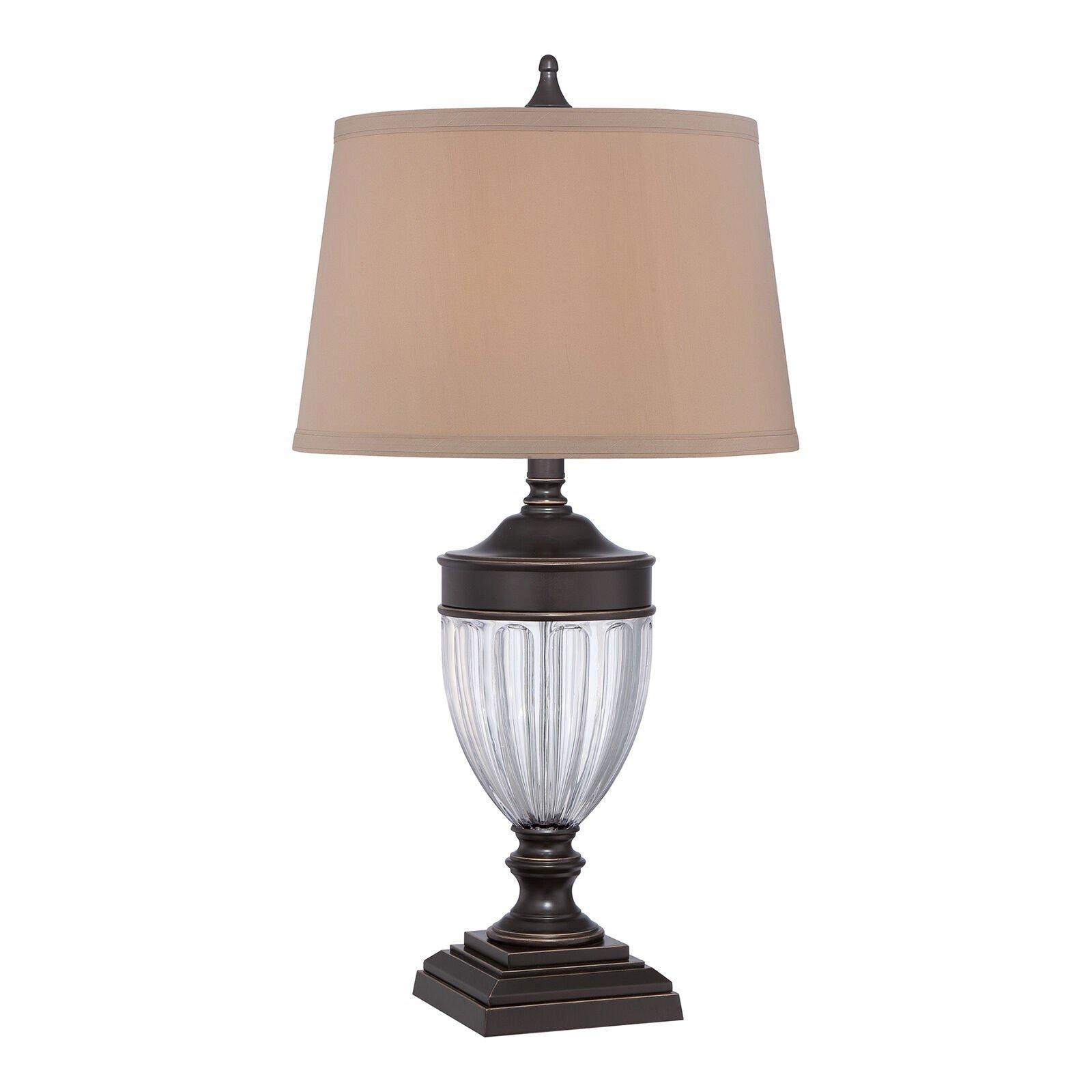 Table Lamp Glass & Metal Tan Fabric Shade Palladian Bronze LED E27 100W