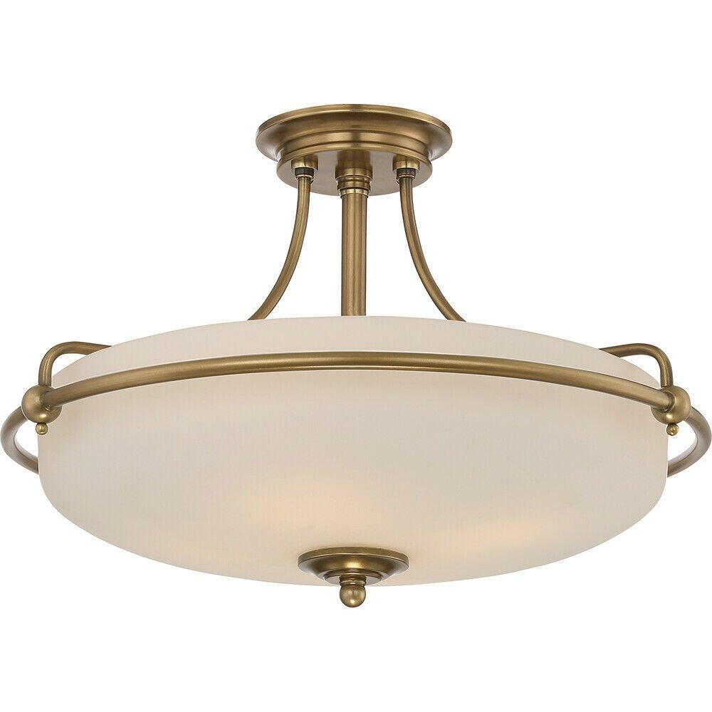 4 Bulb Semi Flush Light Weathered Brass LED E27 100W Bulb