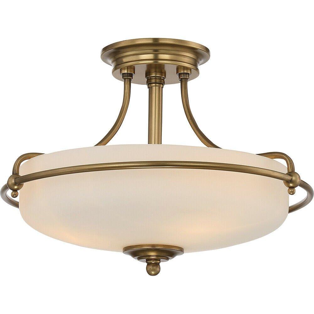 3 Bulb Semi Flush Light Weathered Brass LED E27 100W Bulb