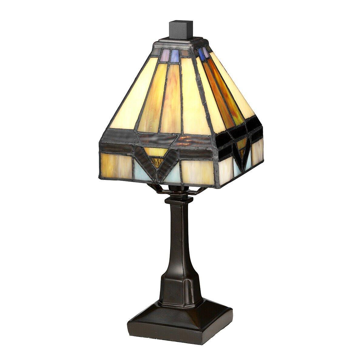 Table Lamp Tiffany Coloured Glass Brown Cream Vintage Bronze LED E14 25W