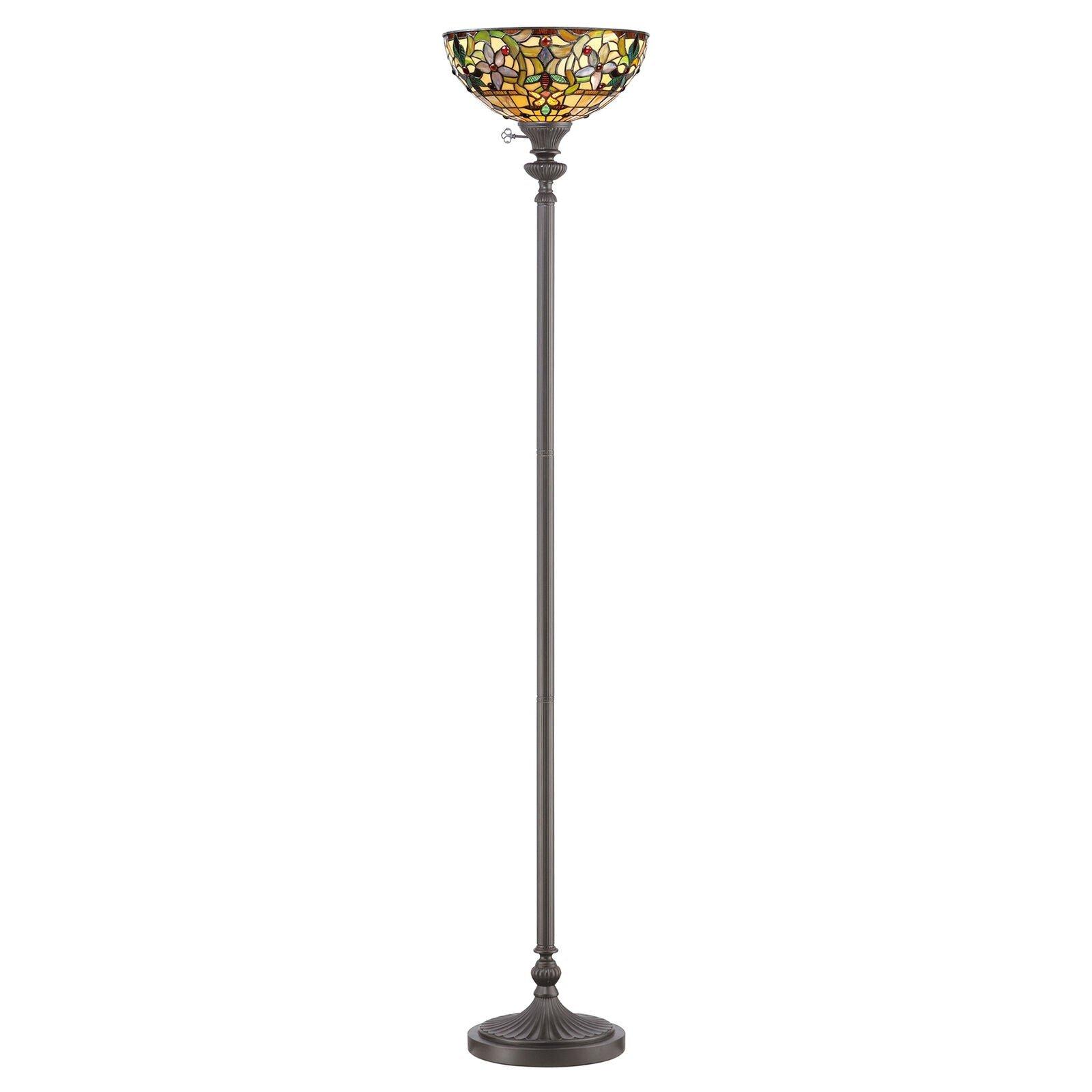 Floor Lamp Tiffany Style Uplighter Tall Base Vintage Bronze LED E27 100W