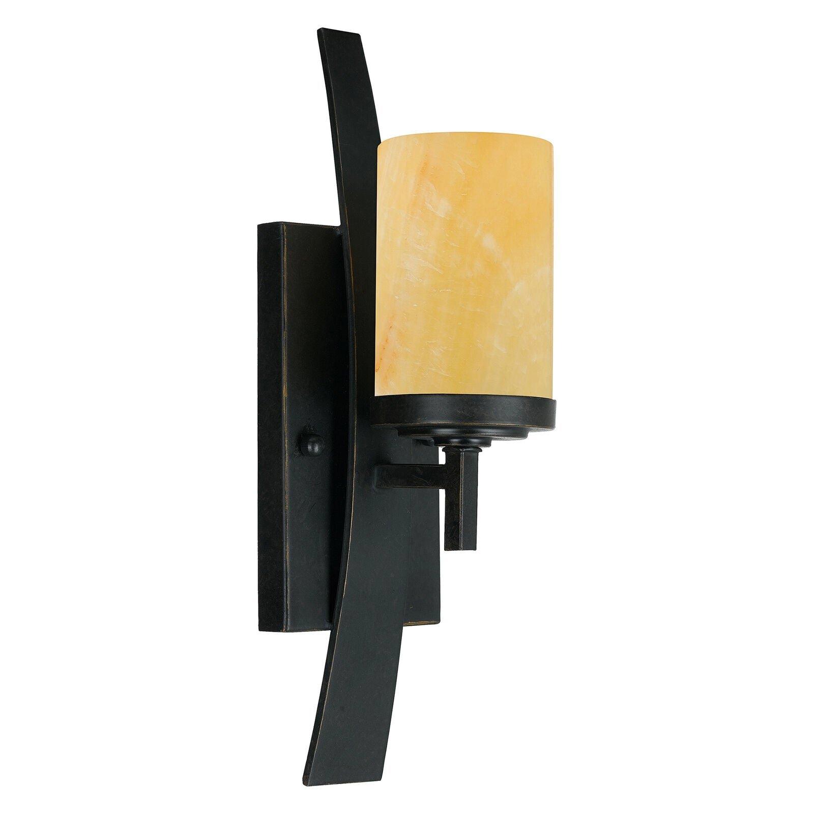 Wall Light Wrought Iron Butterscotch Onyx Shade Imperial Bronze LED E27 100W