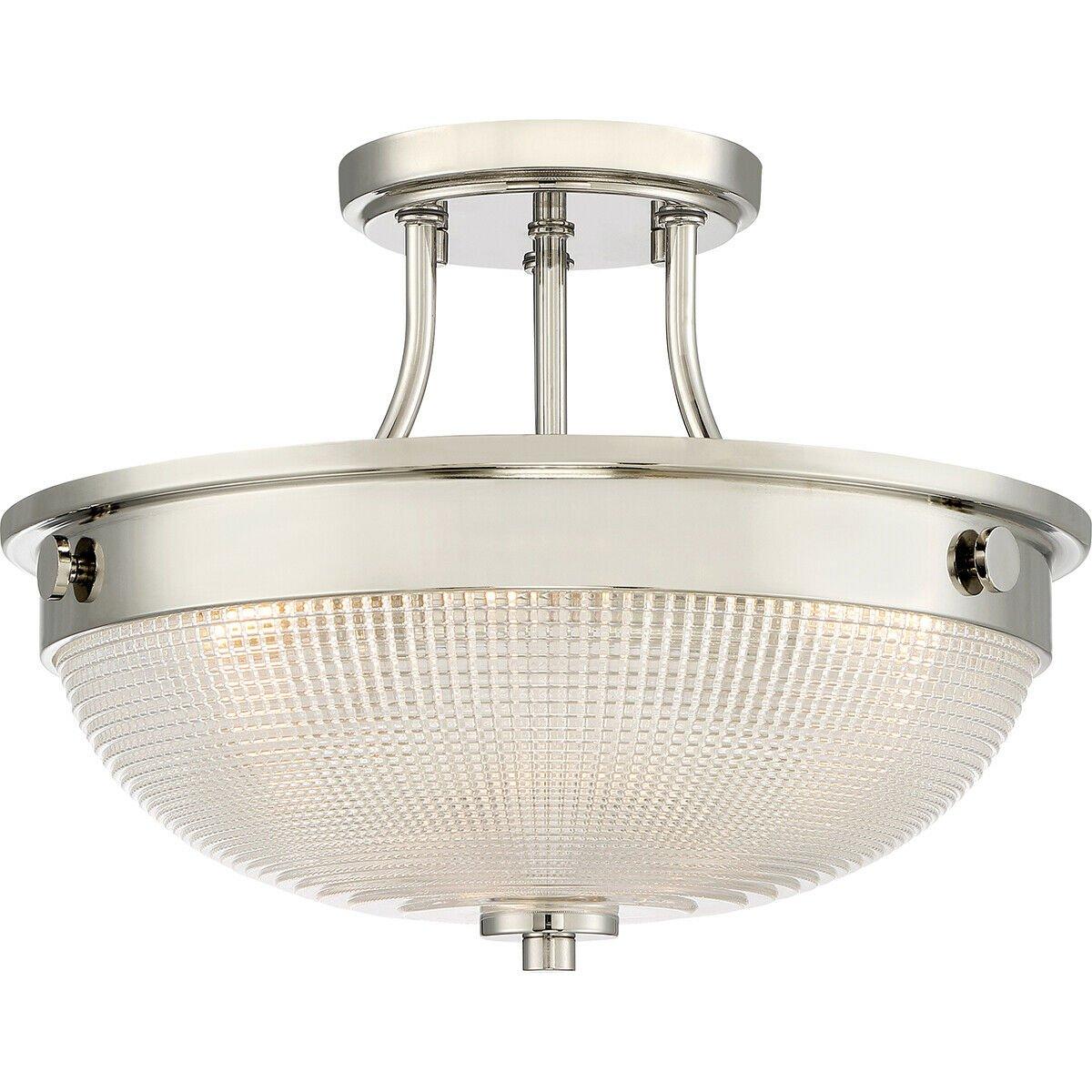 2 Bulb Semi Flush Light Highly Polished Nickel Finish LED E27 60W Bulb