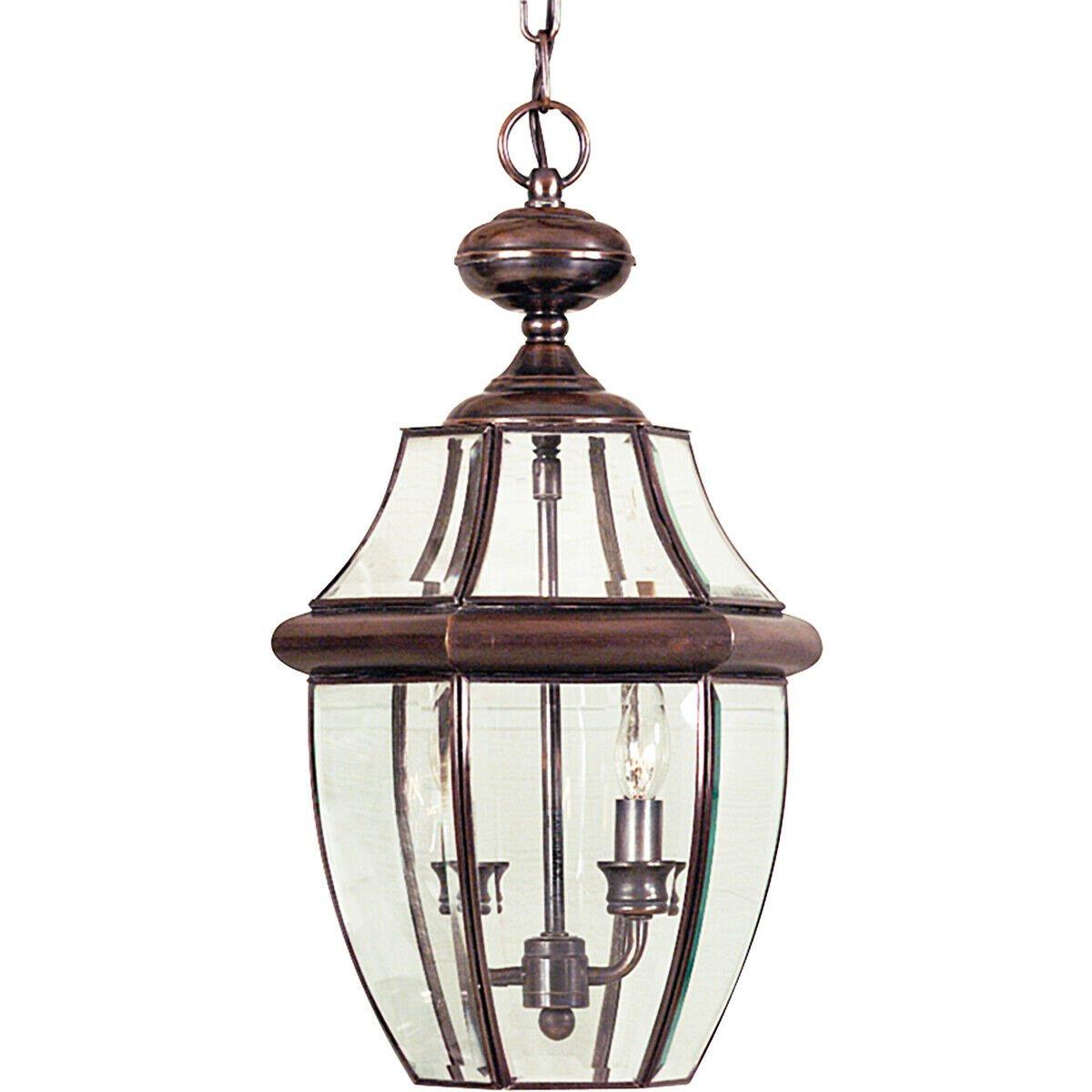 IP23 2 Bulb Chain Lantern Light Aged Copper LED E14 60W