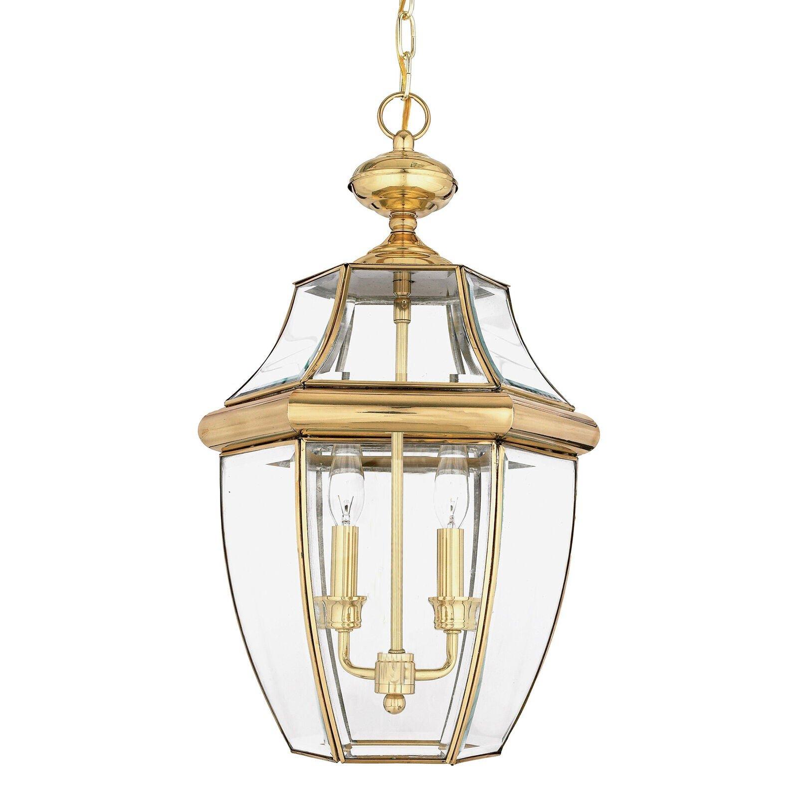IP23 2 Bulb Chain Lantern Light Highly Polished Brass LED E14 60W
